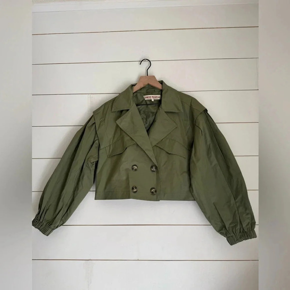 NWOT Free People Looking Glass Cropped Trench Coat in Loden color Small - Picture 6 of 14